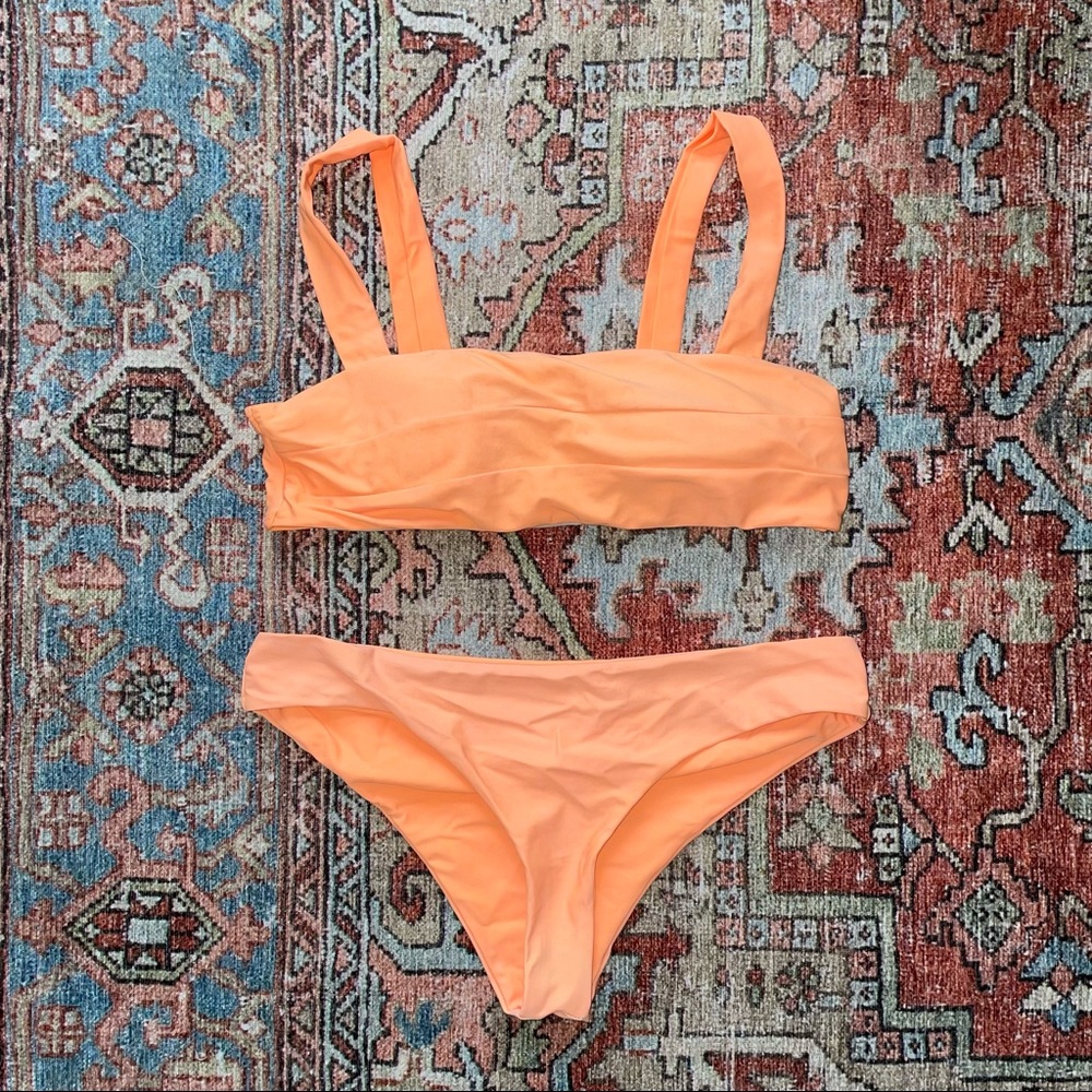 ZAFUL Orange Seamless Square Neck Bandeau Cheeky Bikini